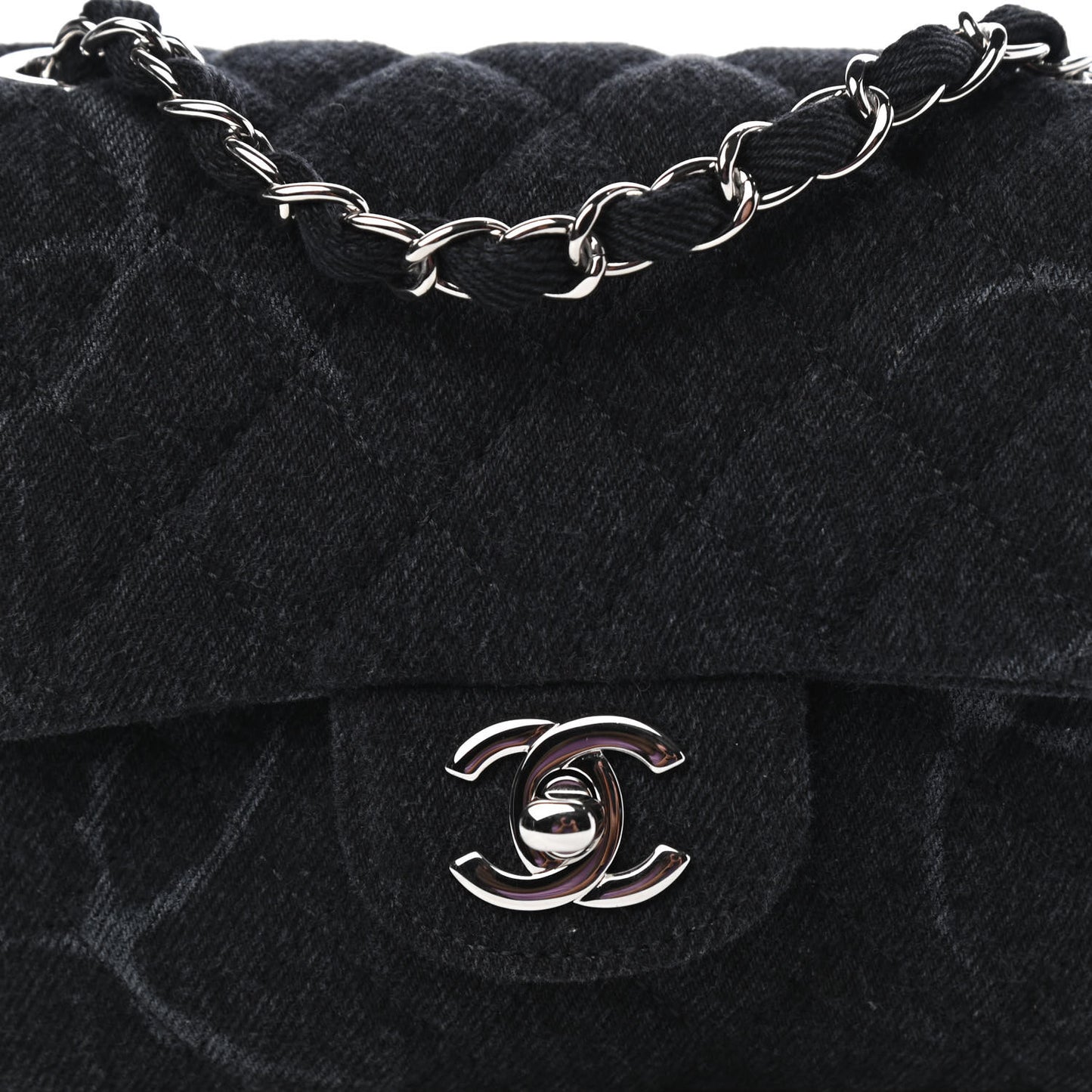 Denim CC Quilted Mini Square Flap Black