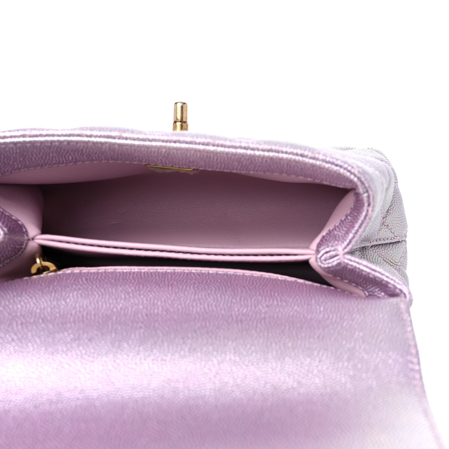 Iridescent Caviar Quilted Extra Mini Coco Handle Flap Purple