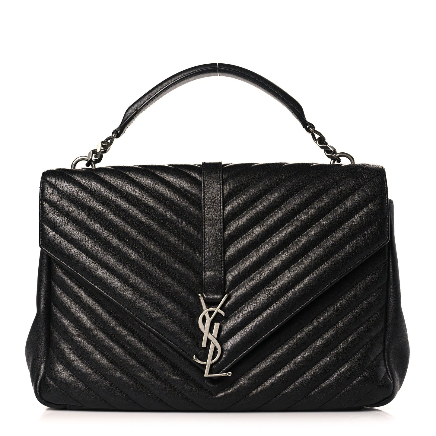 Sheepskin Matelasse Chevron Monogram Large College Satchel Black