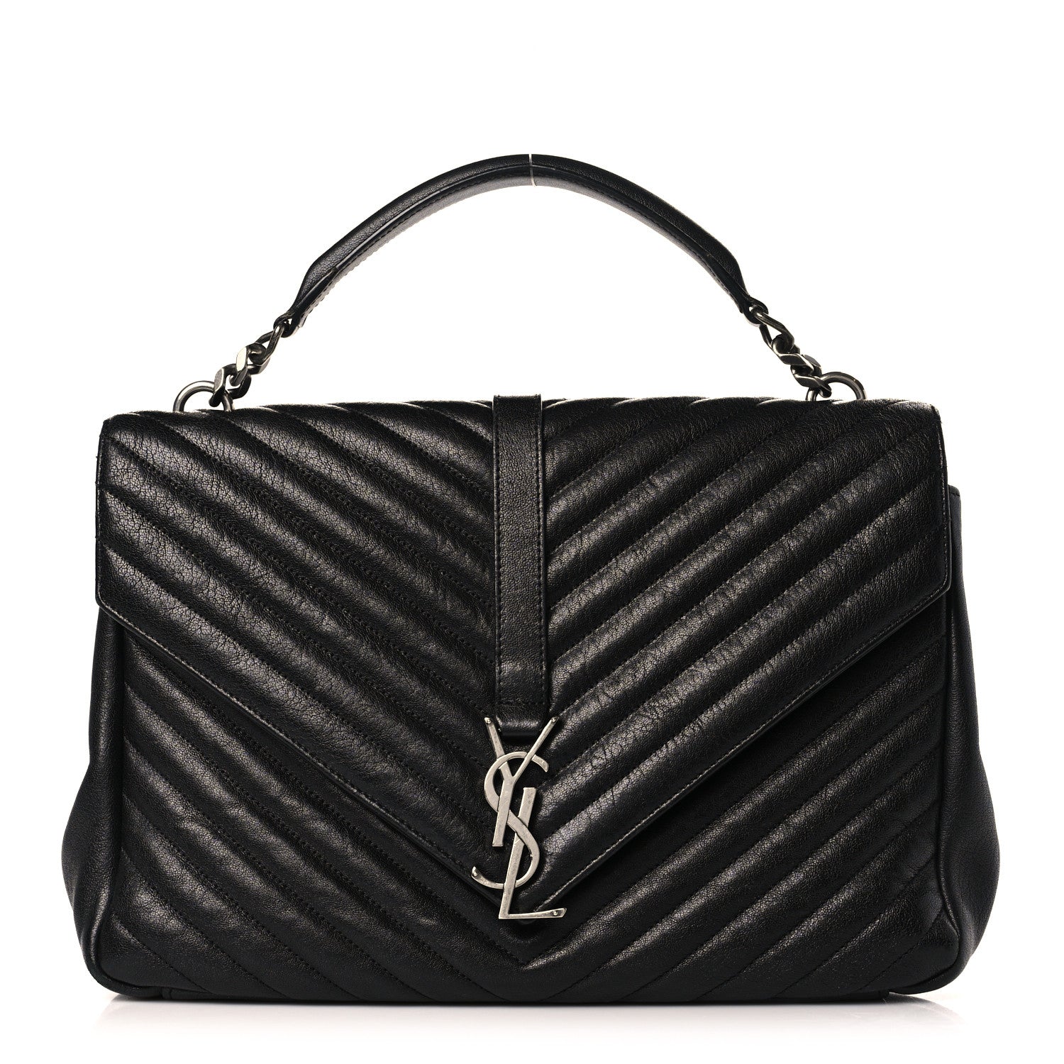 Saint Laurent Sheepskin Matelasse Chevron Monogram Large College Satchel Black 1 of 11