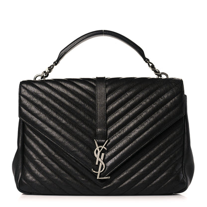 Saint Laurent Sheepskin Matelasse Chevron Monogram Large College Satchel Black 1 of 11
