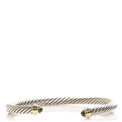 David Yurman Sterling Silver 14K Yellow Gold Peridot 5mm Cable Classics Bracelet 1 of 4