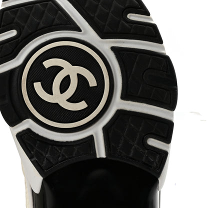 Chanel Mesh Suede Calfskin Grained Calfskin Womens CC Sneakers 37.5 White Black 7 of 10