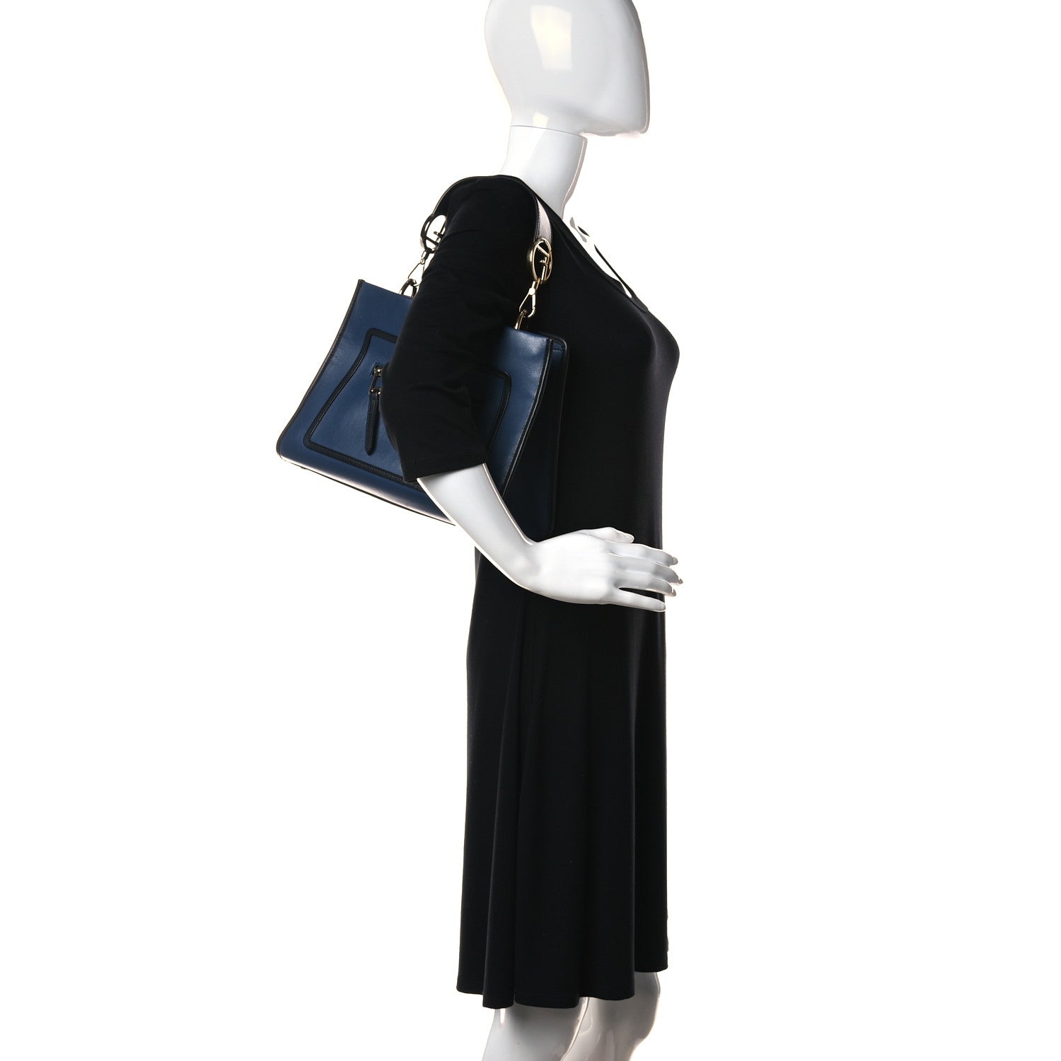 Fendi Vitello Century Opaco F is Fendi Bi-Color Small Runaway Satchel Blu Scuro Black 2 of 13