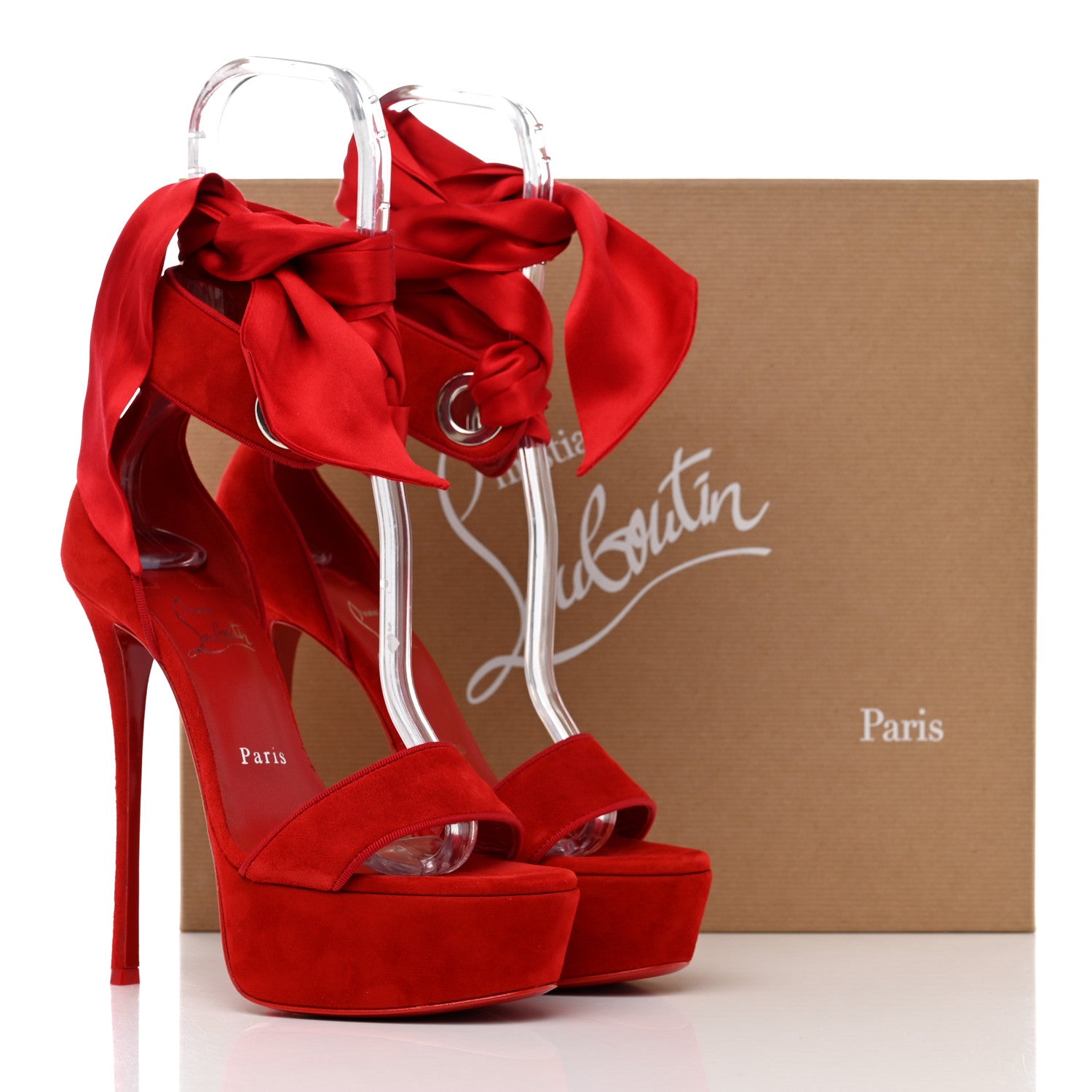 Christian Louboutin Veau Velours Satin Torrida Alta 150 Platform Sandals 37 Loubi 8 of 10