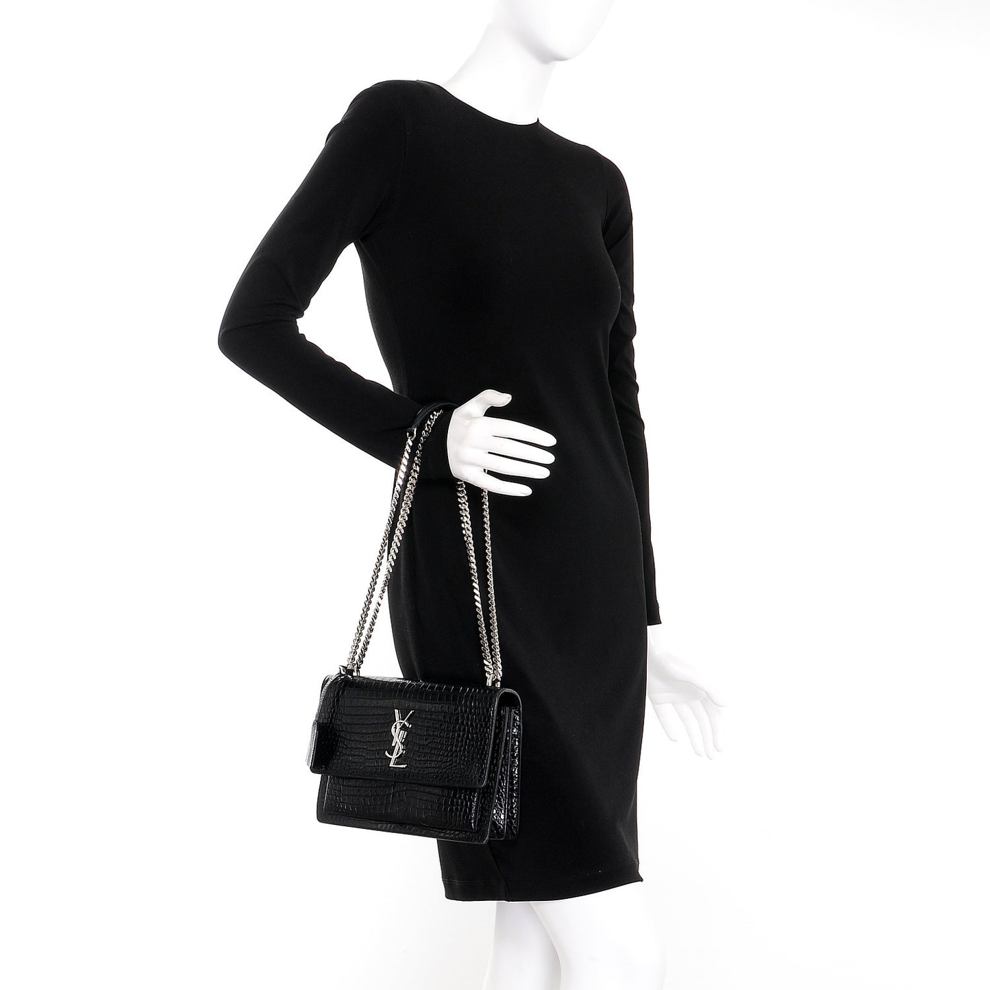 Calfskin Crocodile Embossed Medium Monogram Sunset Black