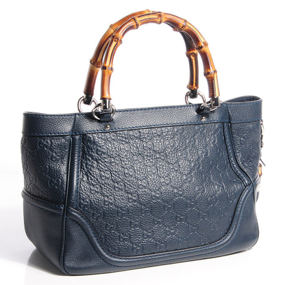 Gucci Guccissima New Bamboo Small Tassel Tote Dark Blue 3 of 7