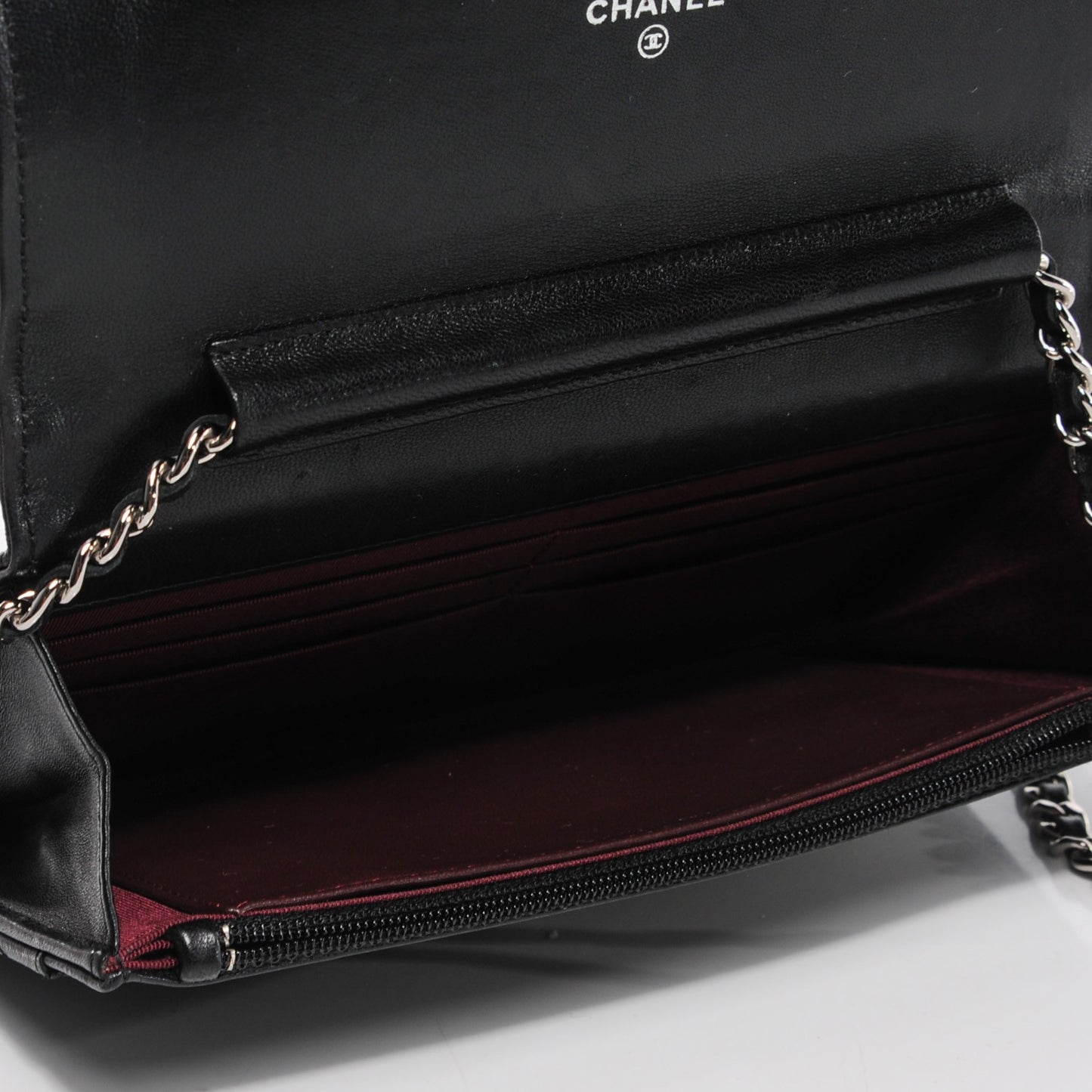Lambskin Quilted Wallet on Chain WOC Black