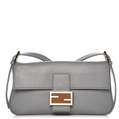 Fendi Vitello Enamel Interchangeable Strap Baguette Grigio 1 of 10