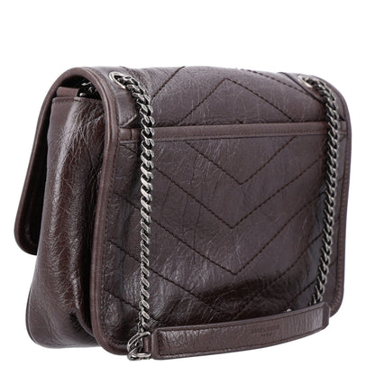 Saint Laurent Crinkled Lambskin Matelasse Monogram Baby Niki Chain Satchel Chocolate 3 of 11
