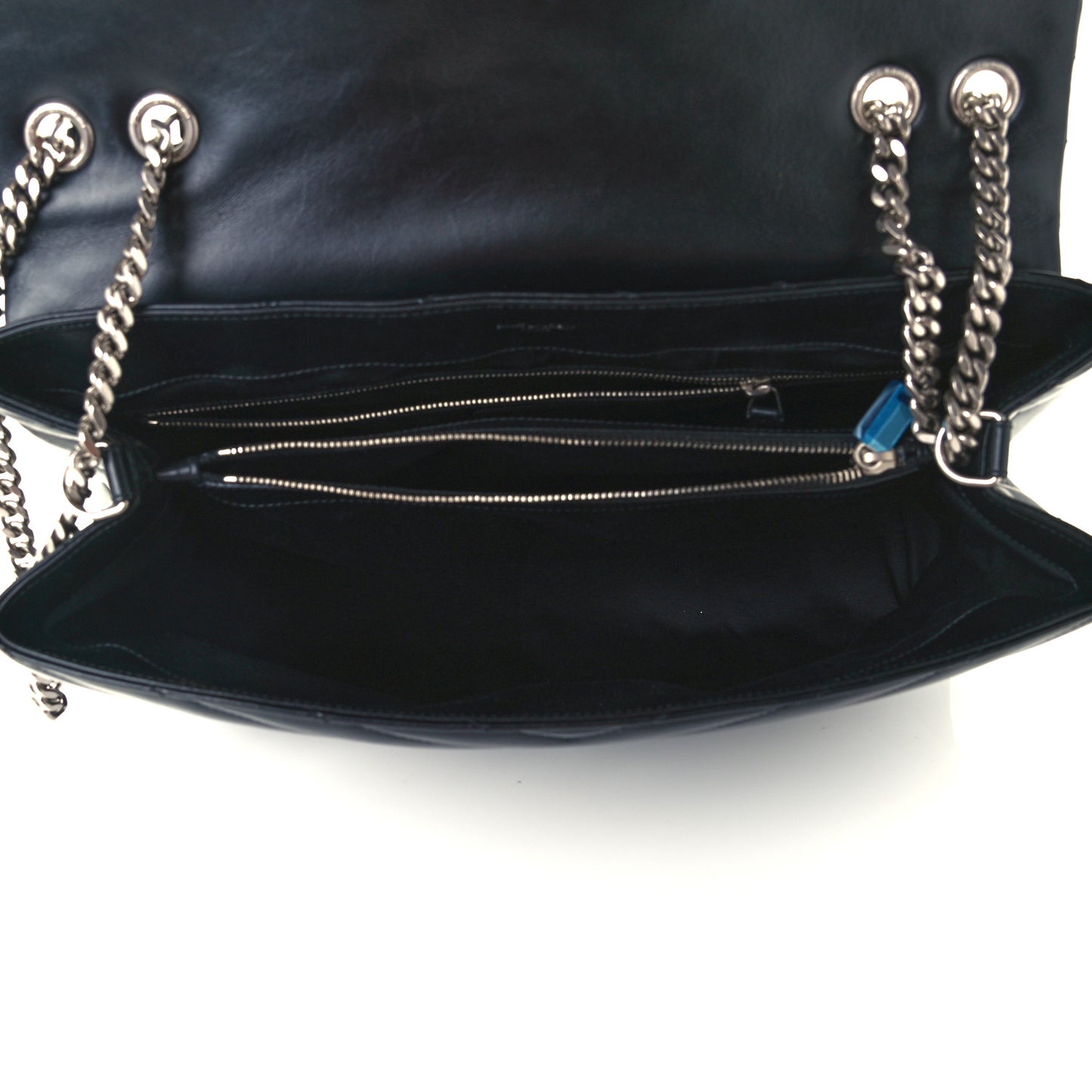 Calfskin Y Quilted Monogram Large Loulou Chain Satchel Black