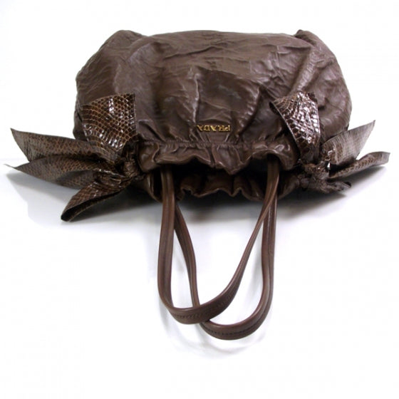 Nappa Snakeskin Bow Tote Brown