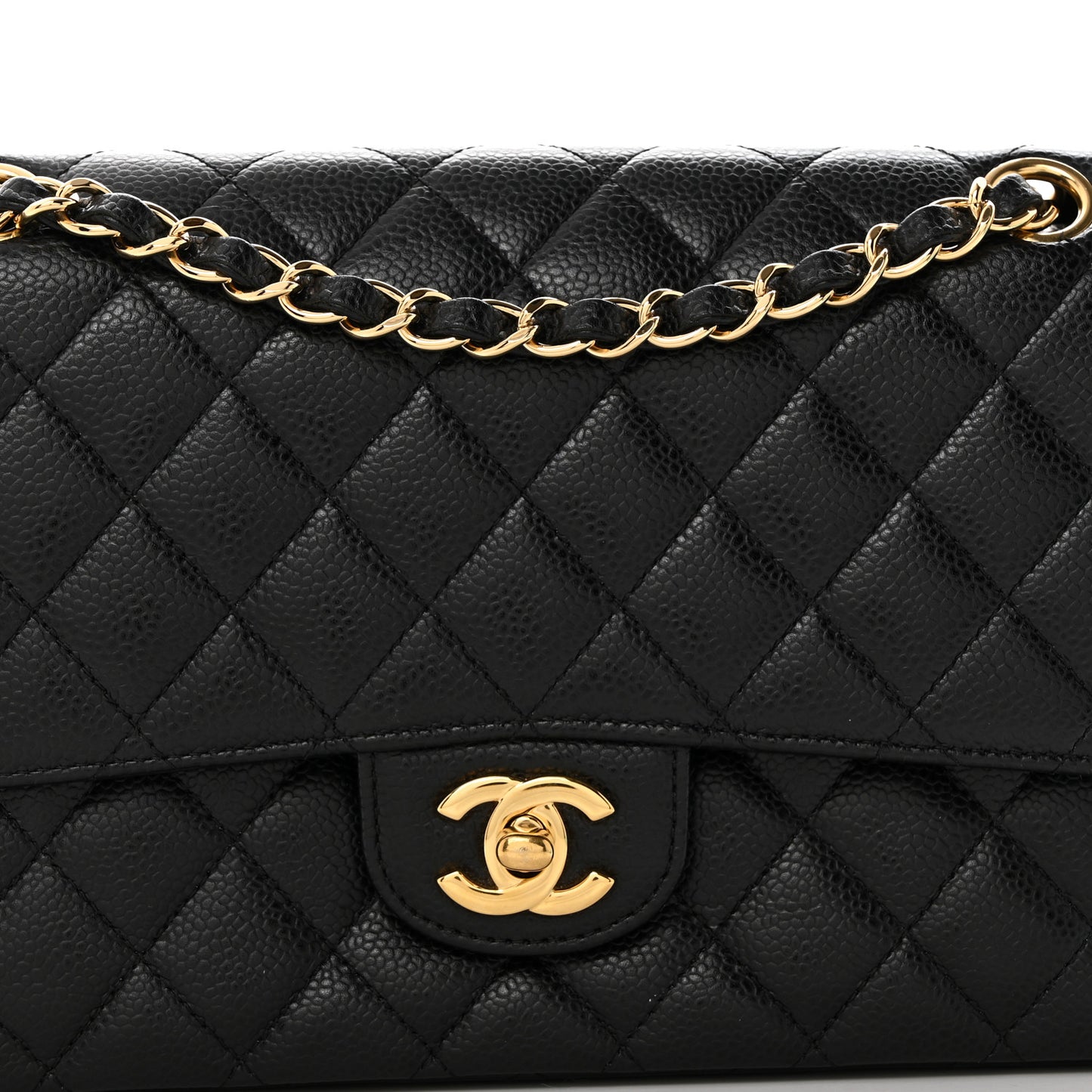 Caviar Quilted Medium Double Flap Black