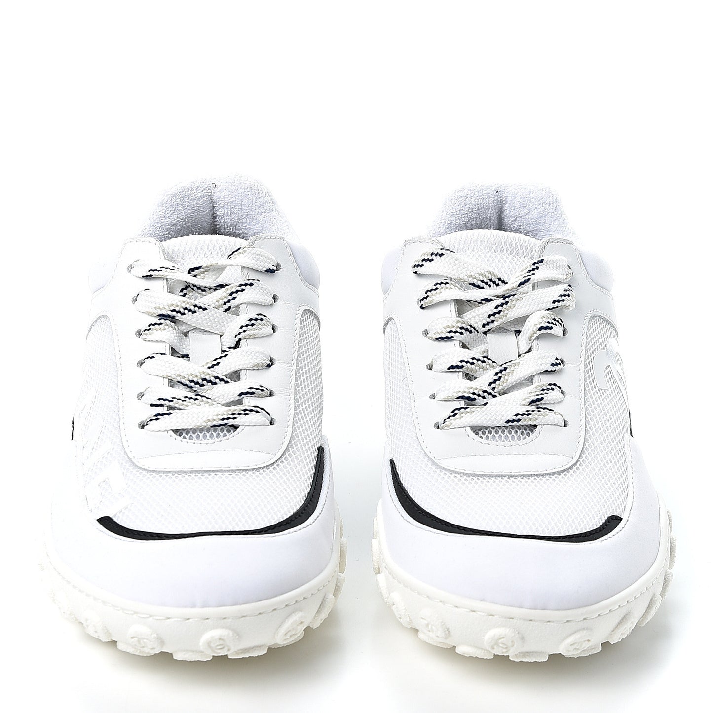 Calfskin Mesh Lycra Womens Logo Sneakers 38 White