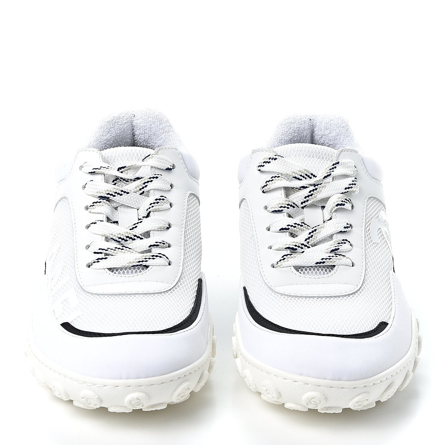 Chanel Calfskin Mesh Lycra Womens Logo Sneakers 38 White 2 of 9