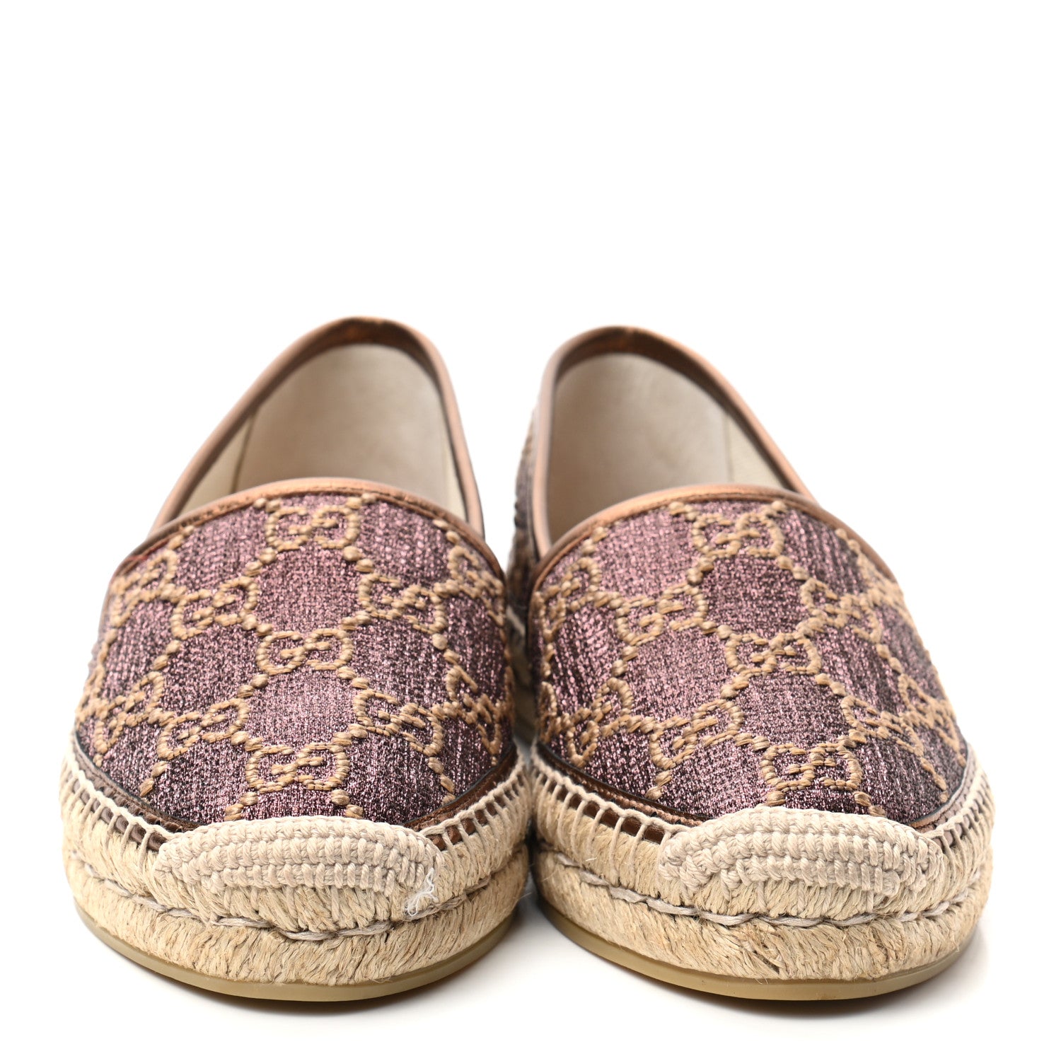 Gucci Lame Nappa GG Monogram Espadrilles 37 Brown Beige Light Bronze 2 of 9