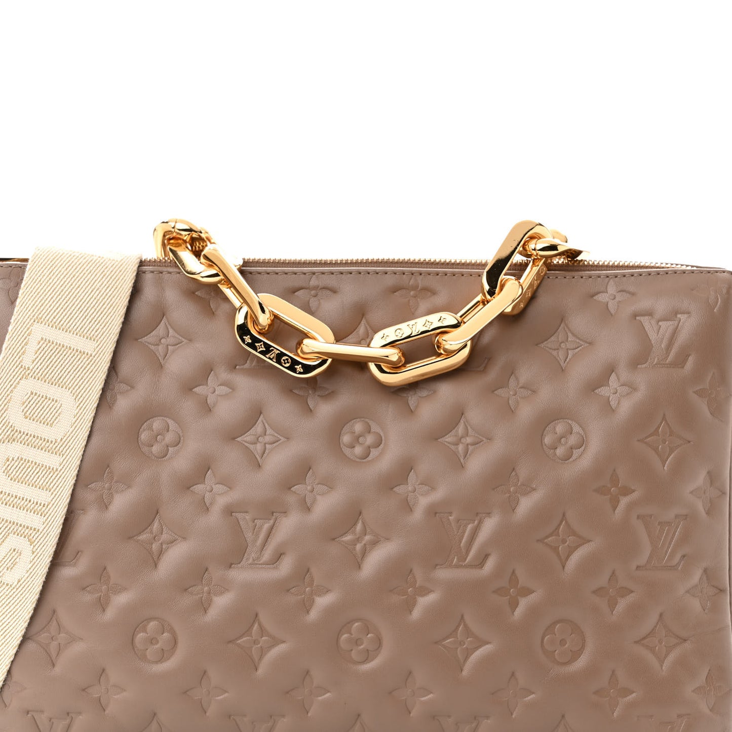 Lambskin Embossed Monogram Coussin MM Taupe