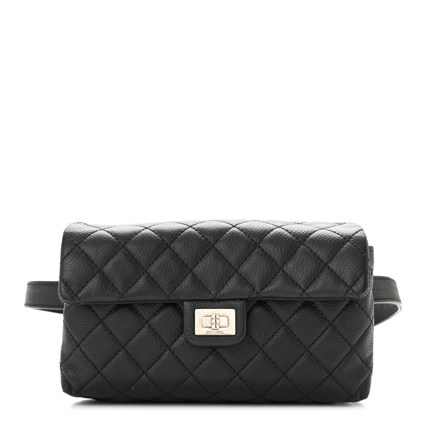 Grained Calfskin Quilted 2.55 Reissue Flap Belt Bag Clutch Black