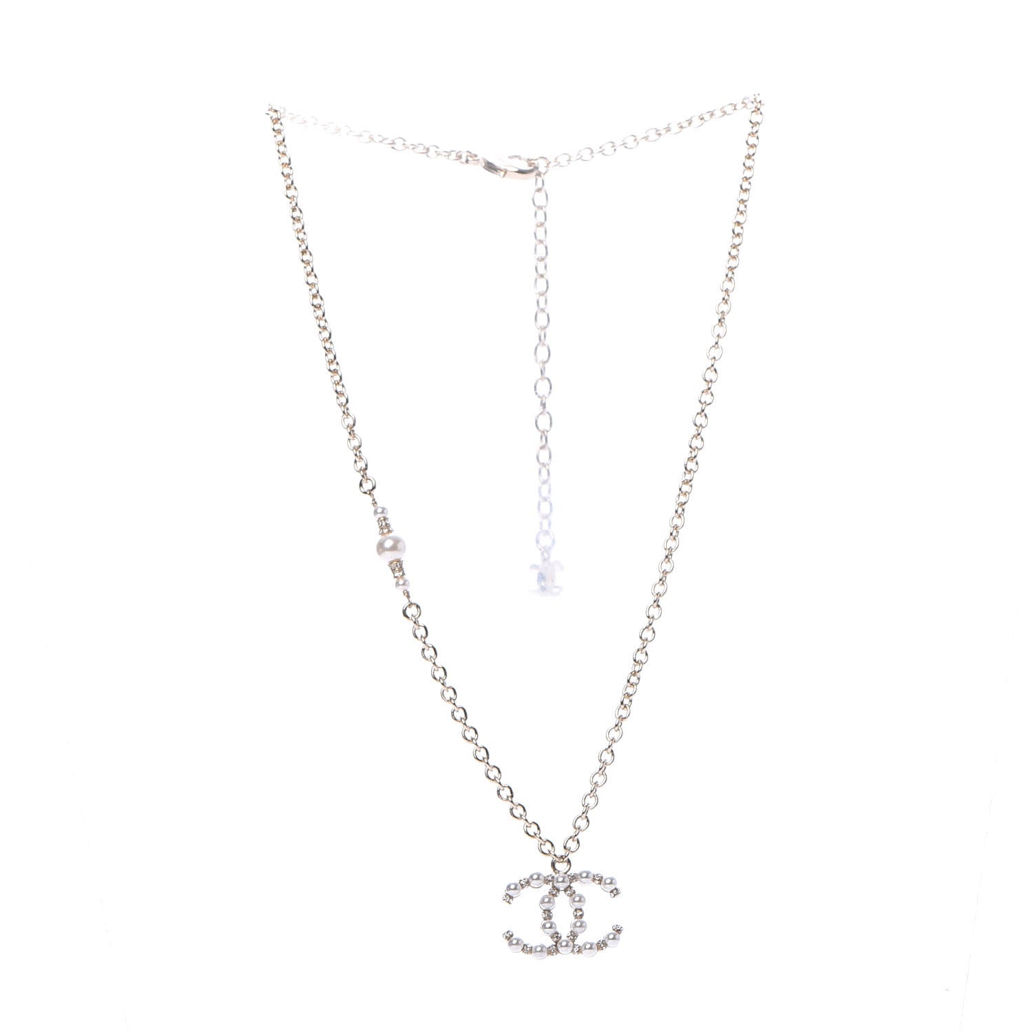 Chanel Crystal Pearl Nefertiti CC Pendant Necklace Gold 3 of 6