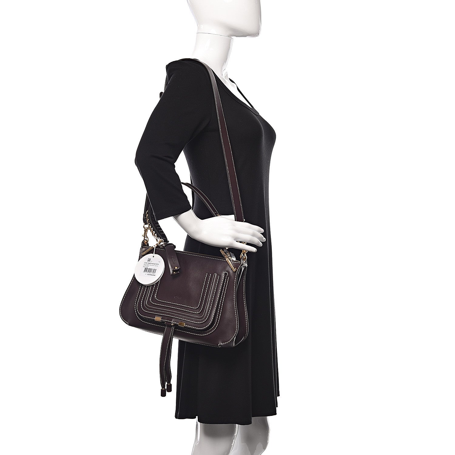 Chloe Calfskin Medium Marcie Saddle Shoulder Bag Black Raisin 2 of 9