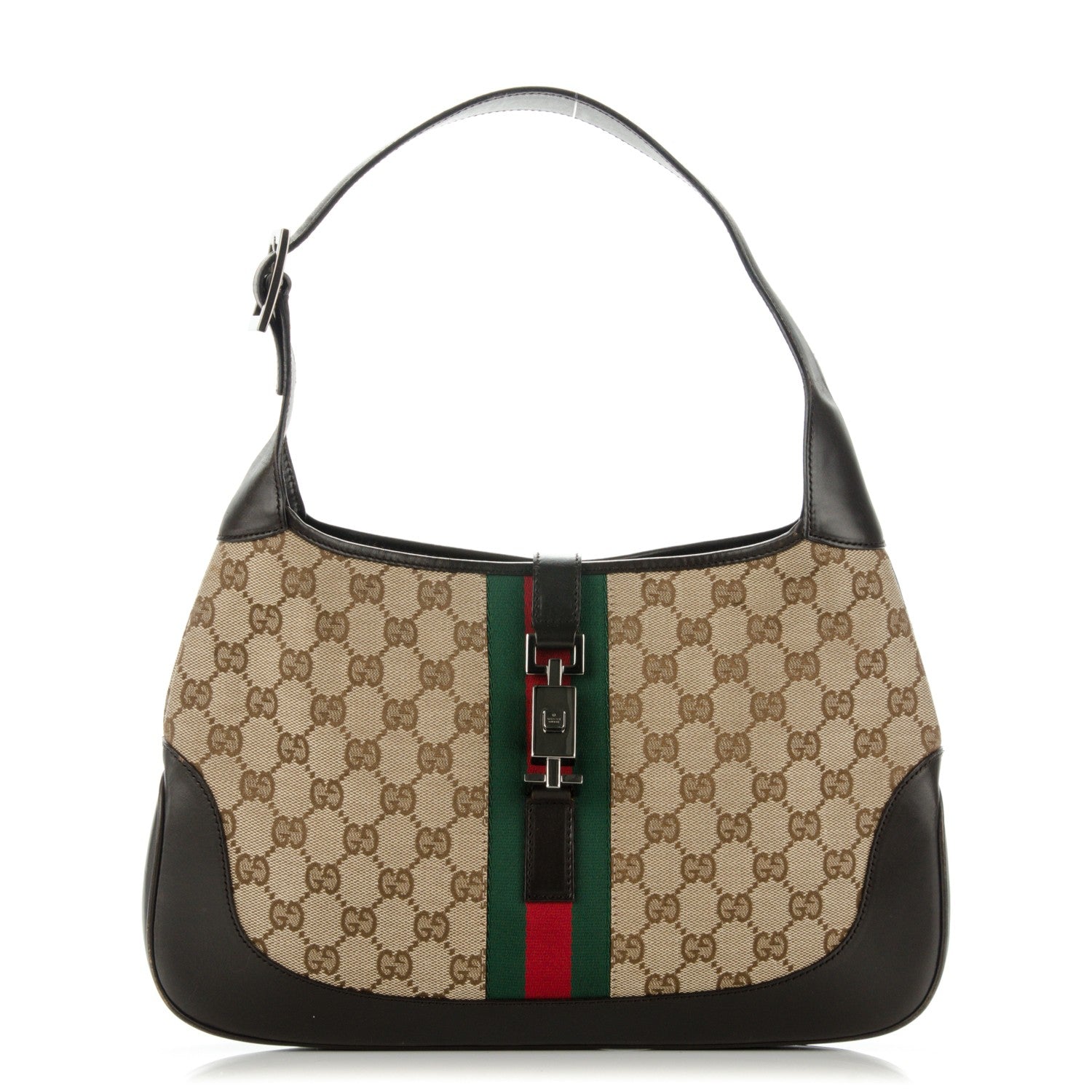 Gucci Monogram Web Jackie O Hobo Dark Brown 1 of 7