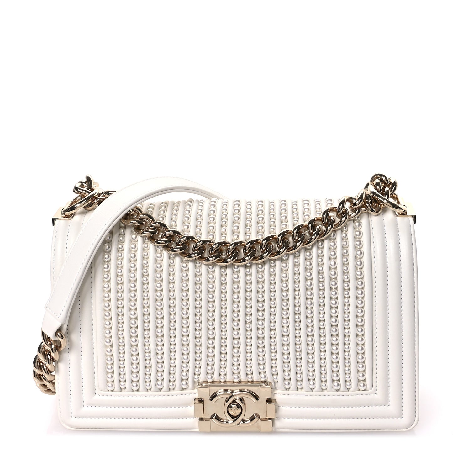 Calfskin Pearl Medium Boy Flap White