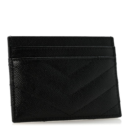 Saint Laurent Grain De Poudre Matelasse Chevron Monogram Credit Card Case Black 3 of 10