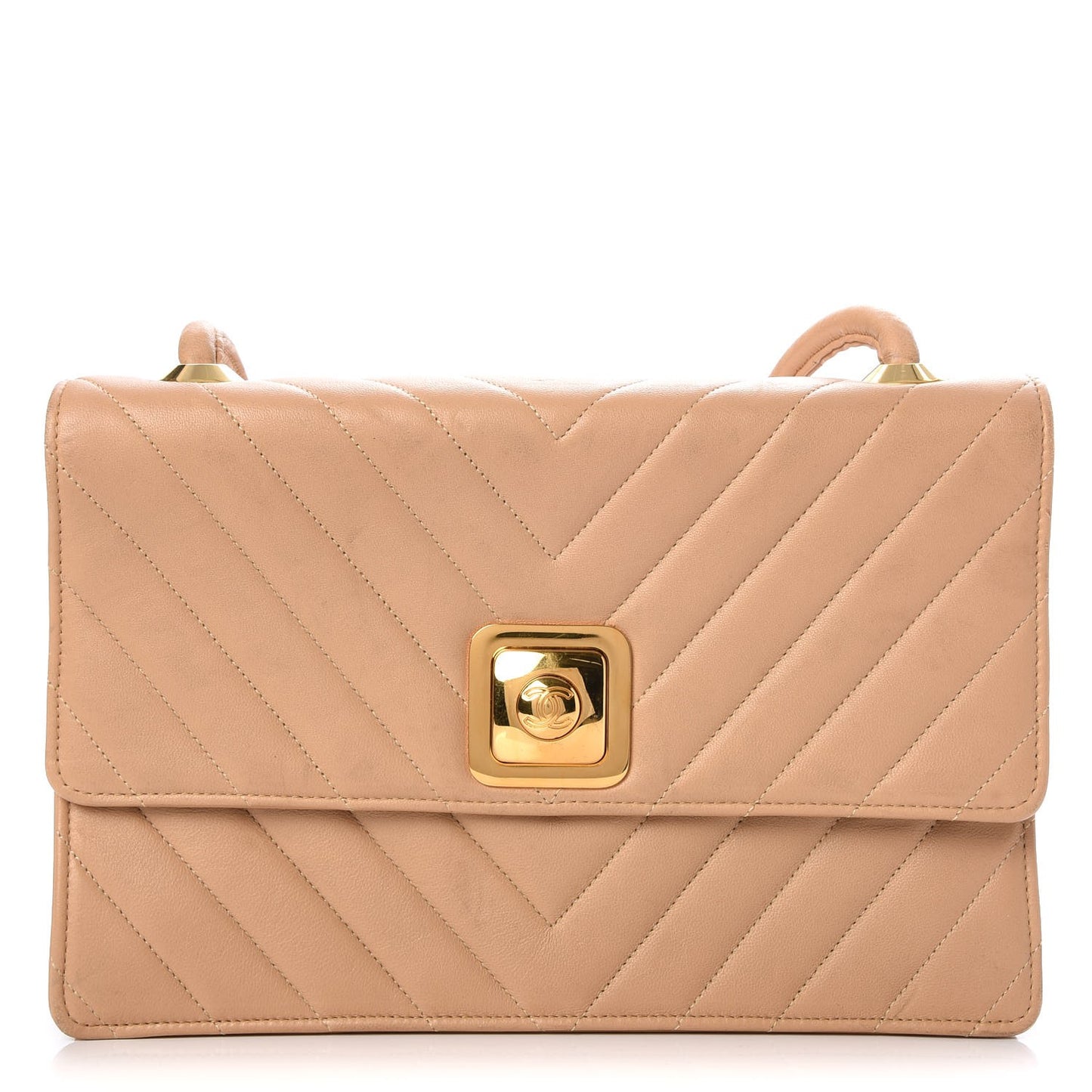 Lambskin Chevron Flap Beige