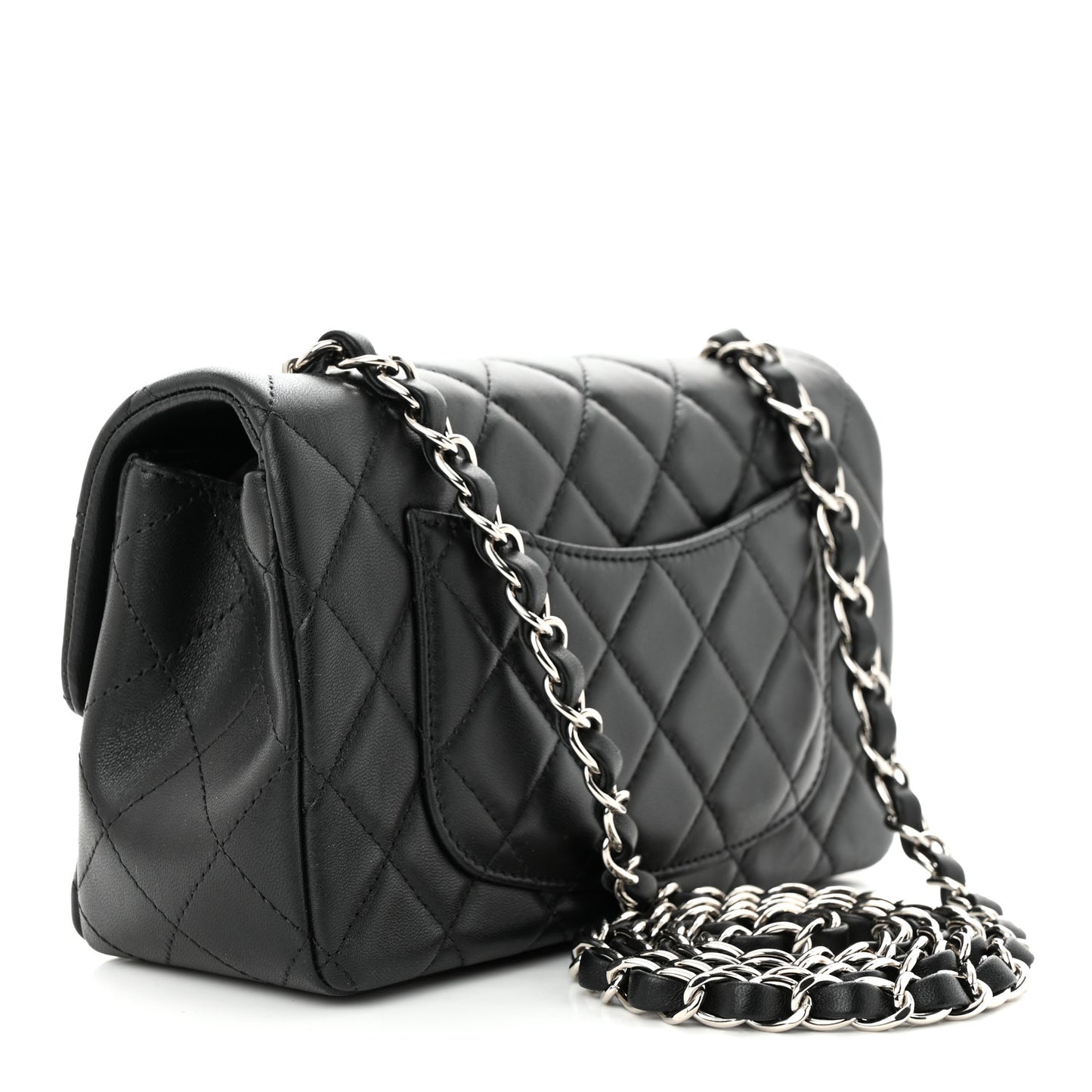 Lambskin Quilted Mini Rectangular Flap Black