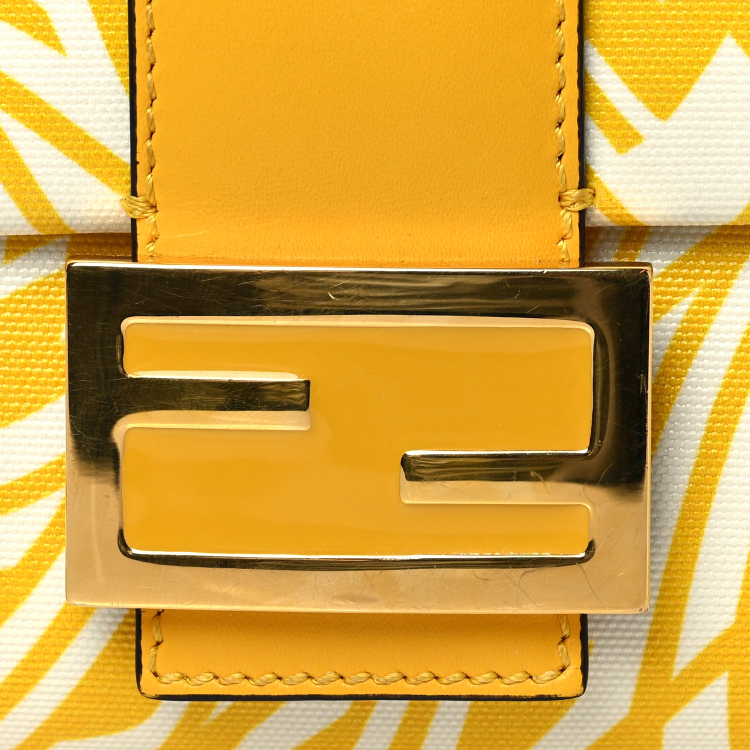 Fendi X SARAH COLEMAN Glazed Canvas Vitello King FF Vertigo Baguette 1997 Mimosa White 12 of 14