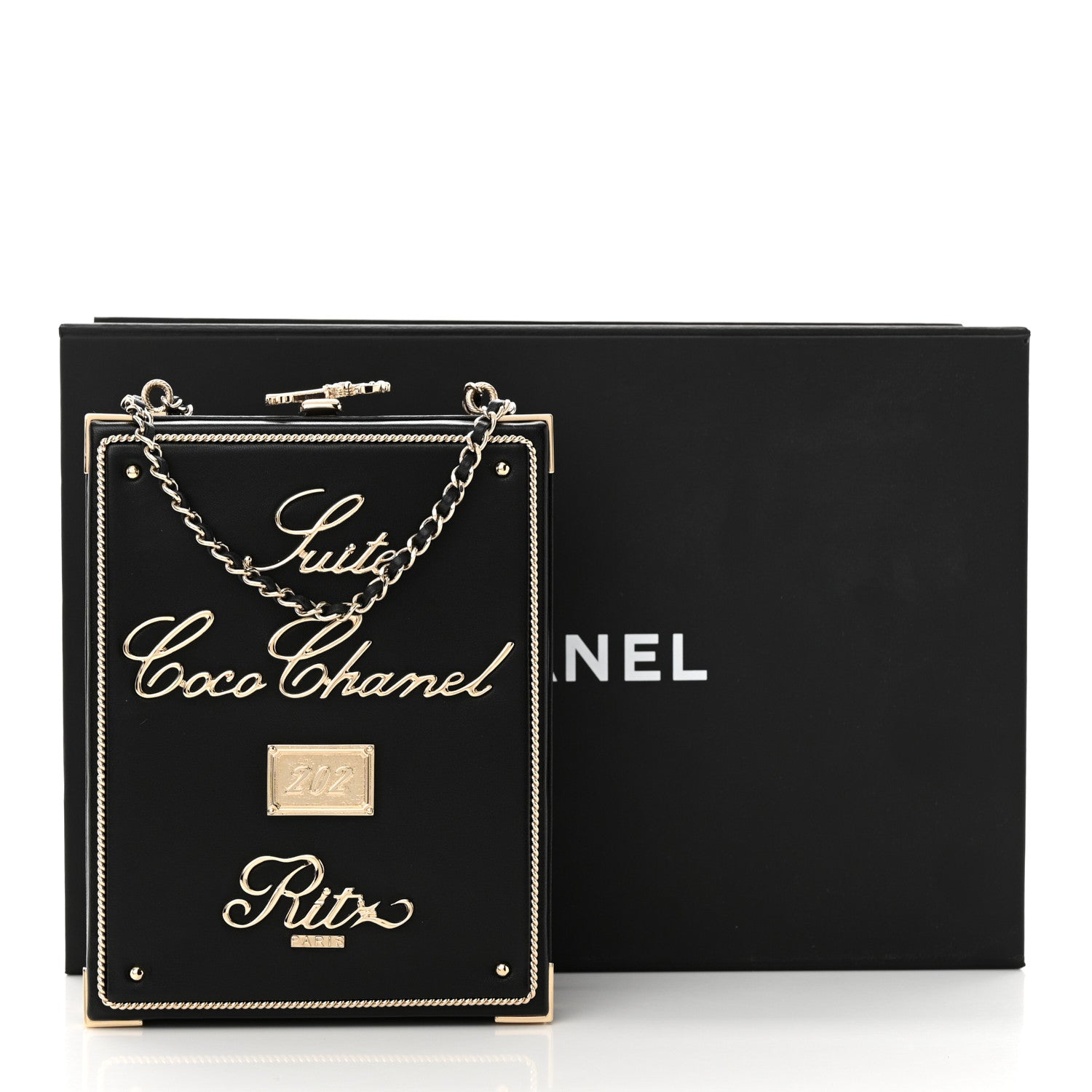 Chanel Lambskin Room Card Minaudiere Evening Bag Black Gold 11 of 11