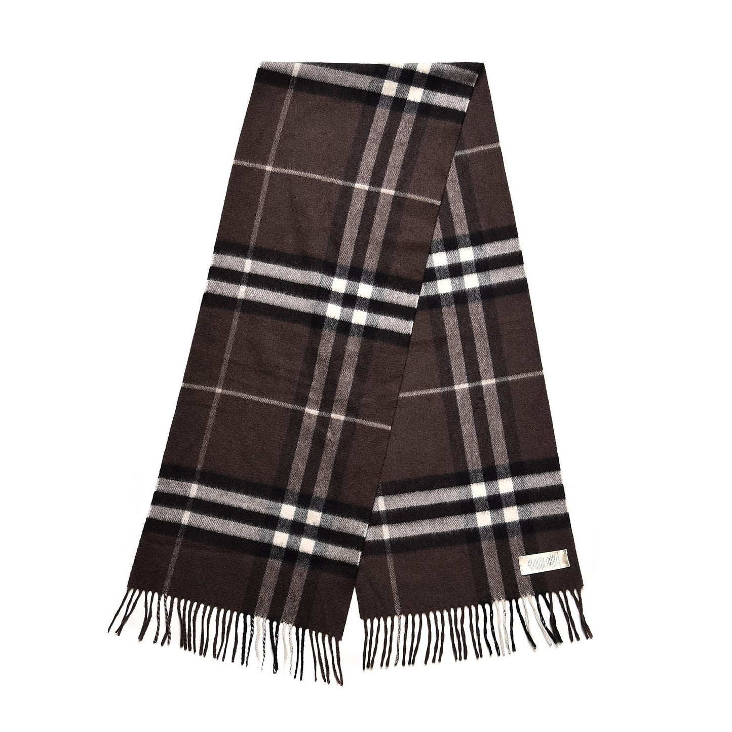 Cashmere Giant Check Fringe Scarf Dark Brown