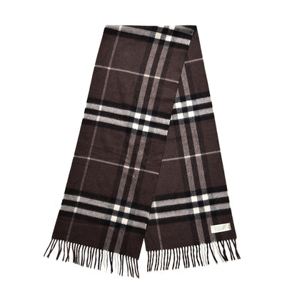 Burberry Cashmere Giant Check Fringe Scarf Dark Brown 3 of 7