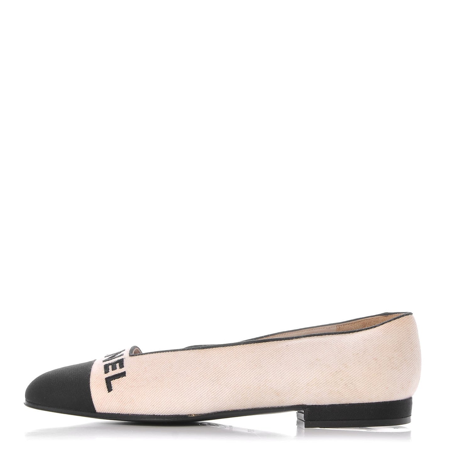 Twill Grosgrain CC Cap Toe Ballerina Flats 36.5 White Black