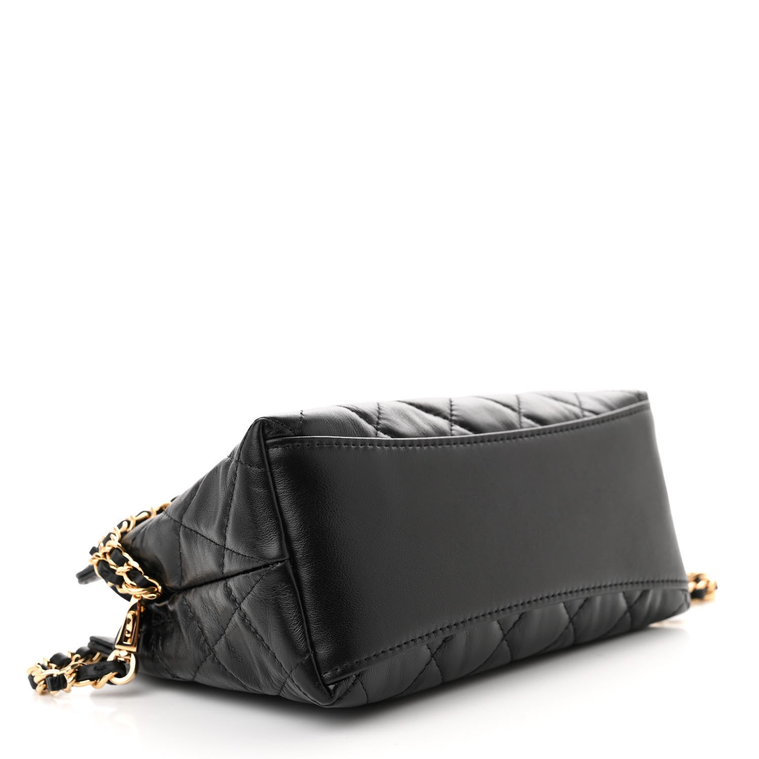 Chanel Shiny Crumpled Calfskin Quilted Clutch With Chain Black 4 of 11