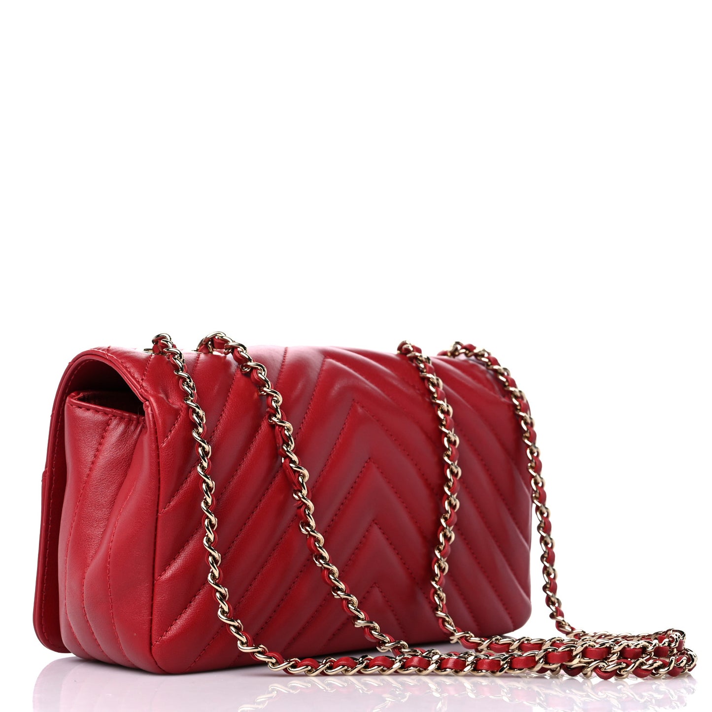 Calfskin Chevron Quilted Mini Statement Flap Red