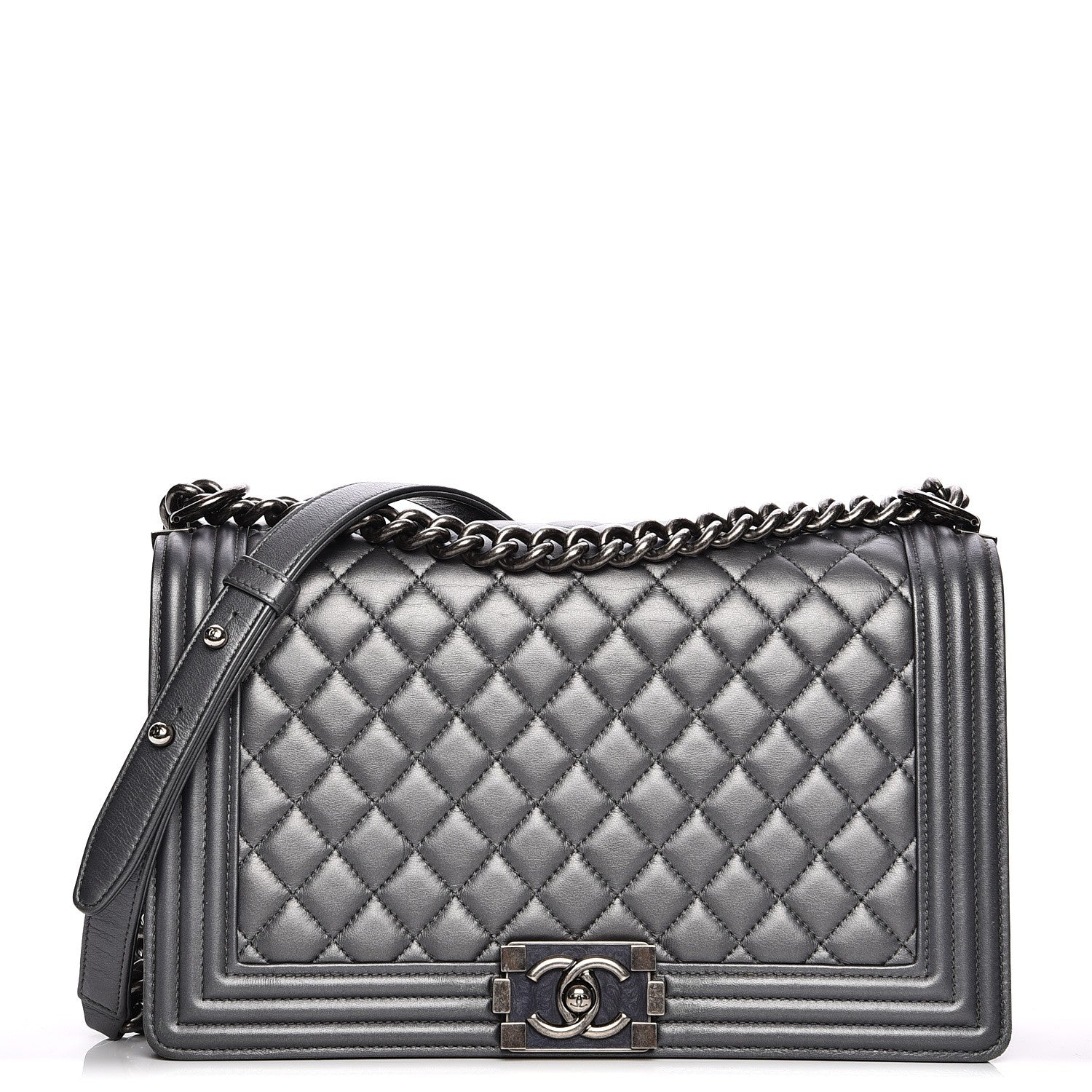 Chanel Metallic Calfskin Quilted New Medium Boy Flap Dark Silver 1 of 10