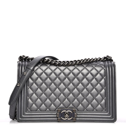 Chanel Metallic Calfskin Quilted New Medium Boy Flap Dark Silver 1 of 10