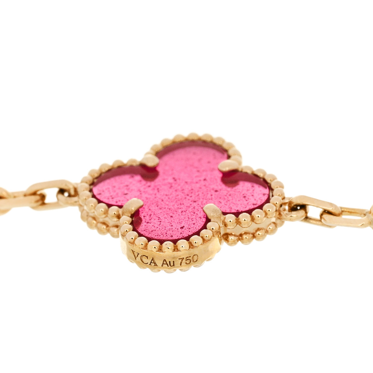 18K Yellow Gold Pink Enamel 5 Motifs Vintage Alhambra Bracelet