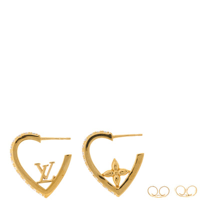 Louis Vuitton Metal Crystal My LV Love Hoop Earrings Gold 3 of 7