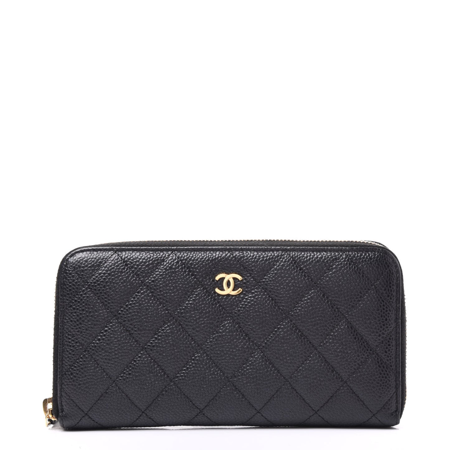 Caviar Quilted Large Gusset Zip Around Wallet Black