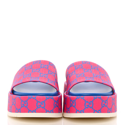 Gucci GG Supreme Joy Monogram Angelina Platform Slide Sandals 37 Fuxia Blue 2 of 13