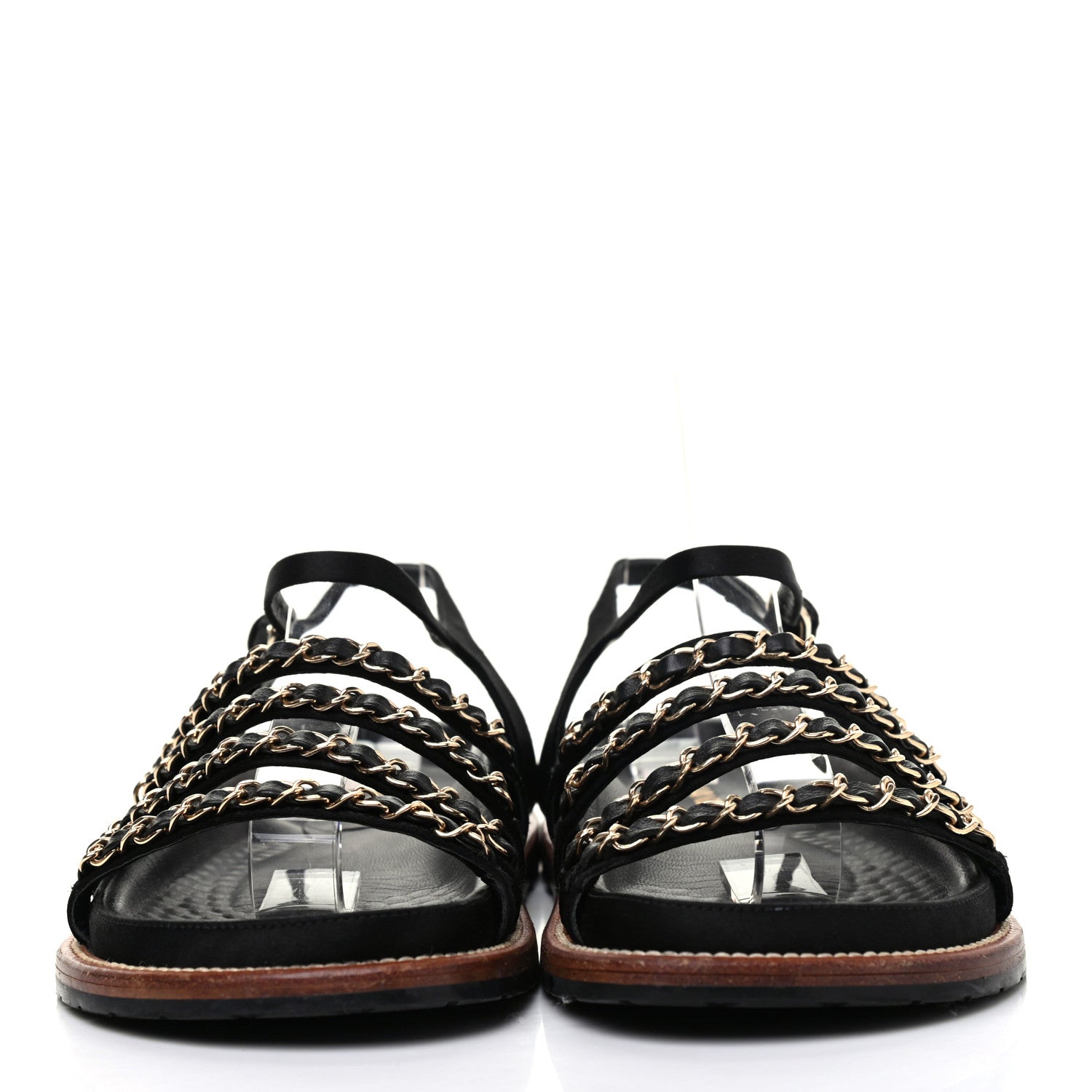 Chanel Satin Lambskin Chain Flat Sandals 37.5 Black 3 of 13
