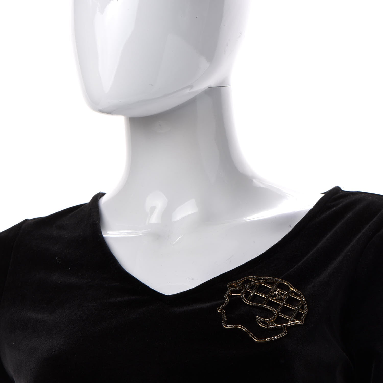 Chanel Crystal Mademoiselle Brooch Black Gold 2 of 5