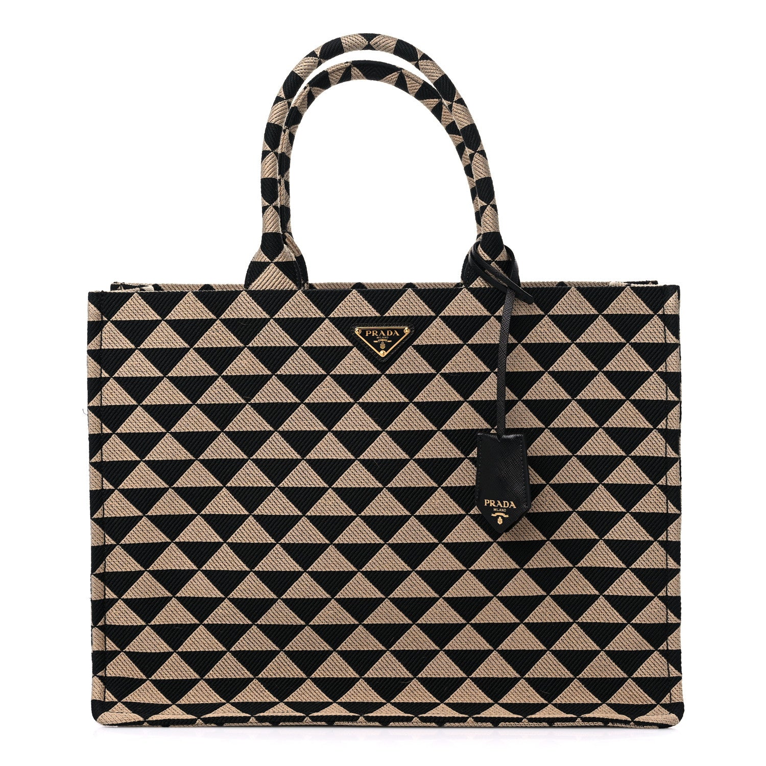 Prada Jacquard Saffiano Triangolo Symbole Embroidered Large Tote Black Corda 1 of 8