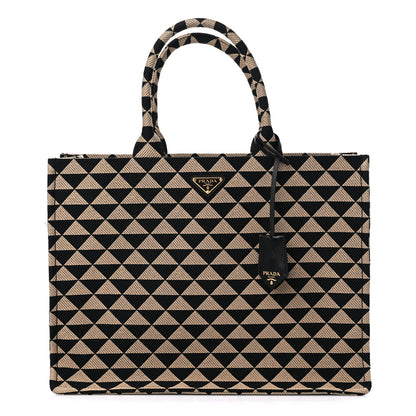 Prada Jacquard Saffiano Triangolo Symbole Embroidered Large Tote Black Corda 1 of 8