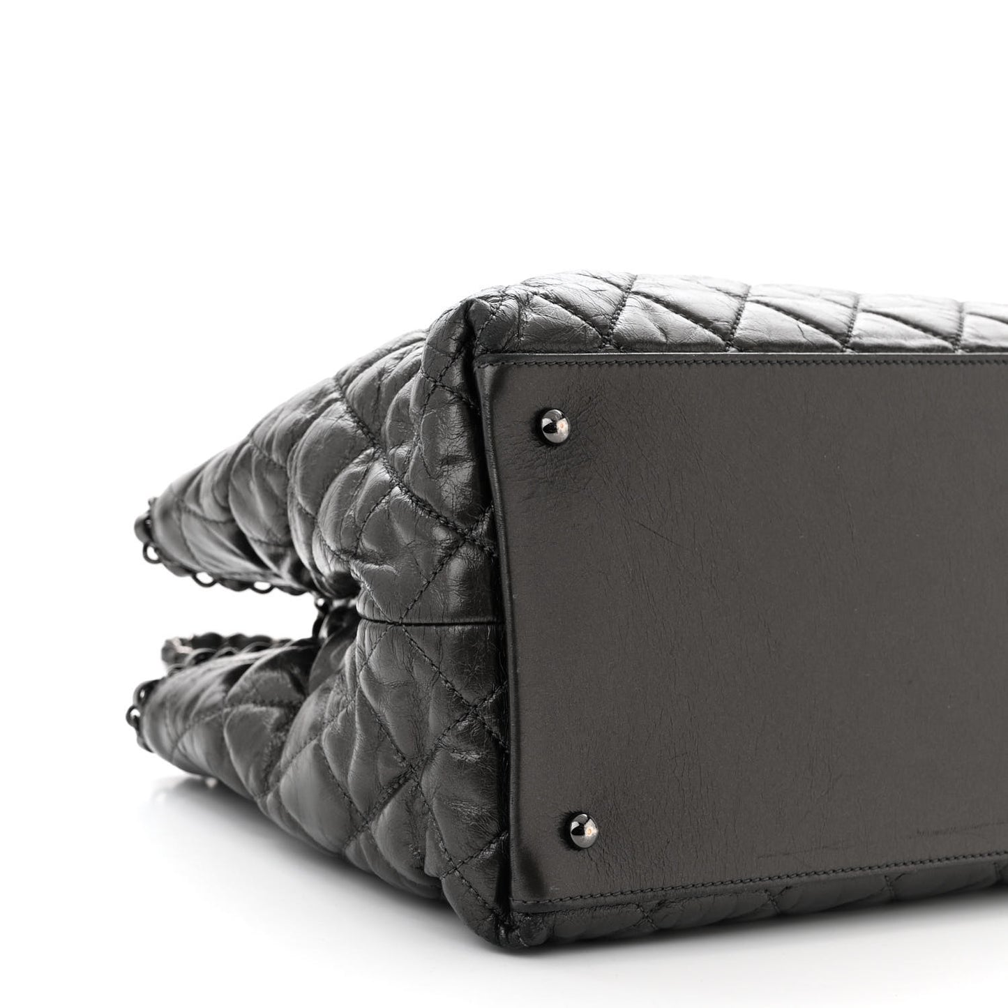 Metallic Aged Calfskin Quilted Small Chain Me Tote Dark Silver
