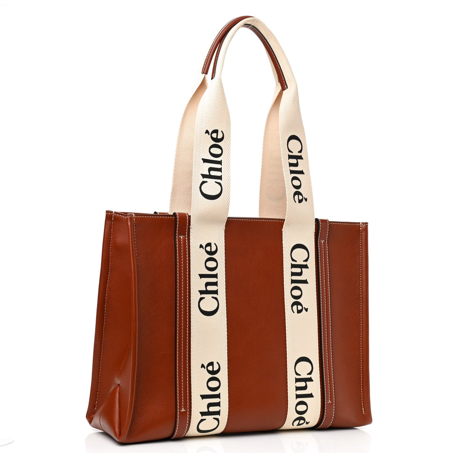Calfskin Medium Woody Ribbon Tote Sepia Brown