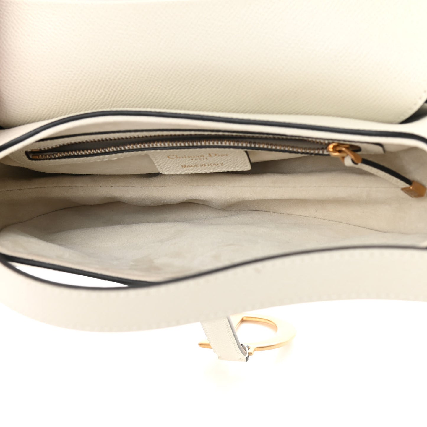 Grained Calfskin Saddle Bag White