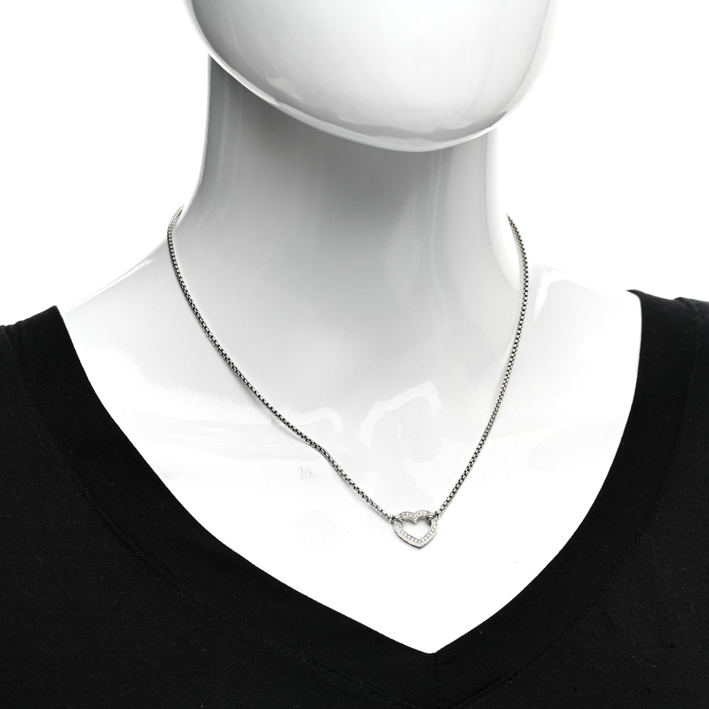 Sterling Silver Diamond Cable Collectibles Heart Station Necklace
